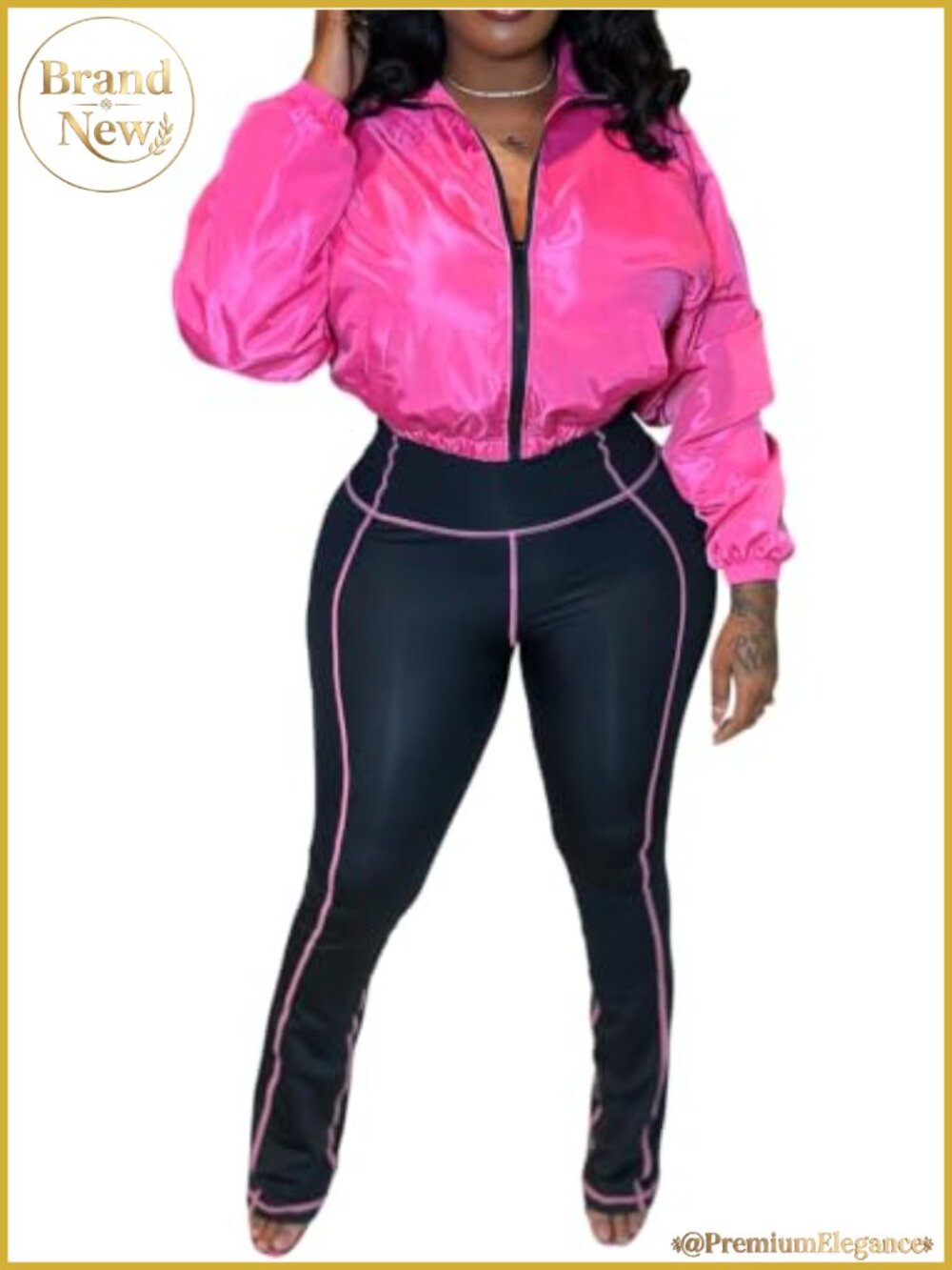 2 Piece Windbreaker Jacket & Flare Leggings Tracksuit Set Polyester Spandex Zip